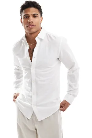 Only & Sons Linen mix long sleeve slim fit shirt in