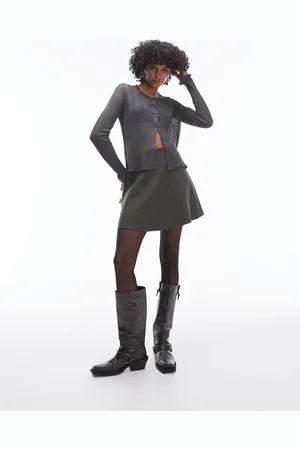 & OTHER STORIES Knitted flippy mini skirt in dark khaki