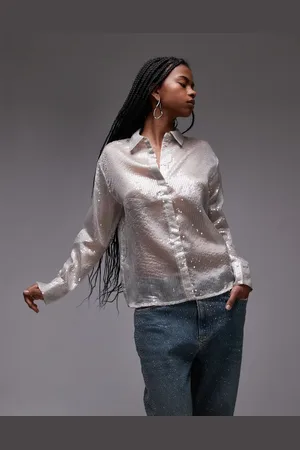 MANGO Sequin shirt in silver