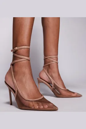 ASOS Poetry mesh detail slingback high shoes in beige