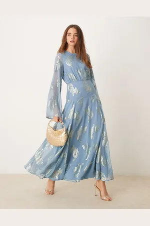 ASOS Metallic long sleeve midi dress with frill cuffs in