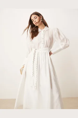 Sister Jane Embellished button midi shirt dress in pearl
