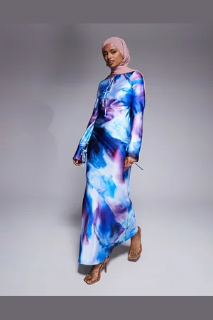DASKA Satin maxi dress in cobalt abstract print