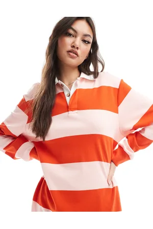 Monki Oversized long sleeve rugby top in and red stripe