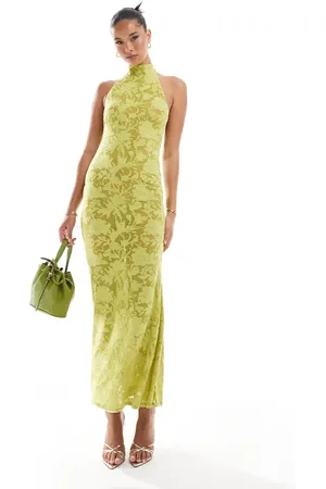 ASOS Sheer burnout halterneck maxi dress with low back in lime