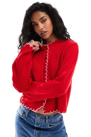 Miss Selfridge ASOS DESIGN blanket stitch cardigan in red