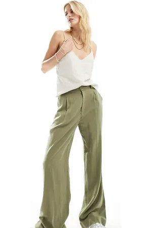ASOS Tall relaxed straight leg trousers with linen in olive