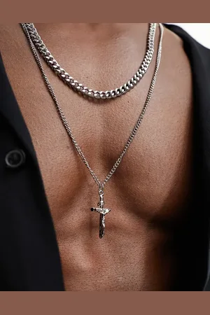 ASOS Layered neck chain with cross in tone