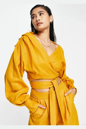 ASOS Wrap front linen top in mustard