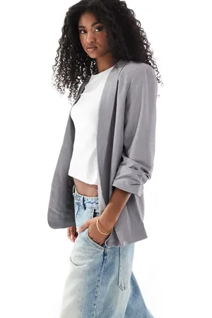 Pieces® Ruched sleeve blazer in light melange