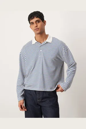 ASOS Oversized boxy long sleeve polo in stripe