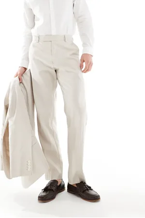 ASOS Straight with linen suit trouser in stone