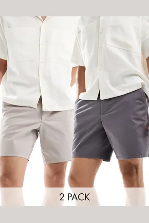 ASOS 2 pack slim chino shorts in stone and charcoal save
