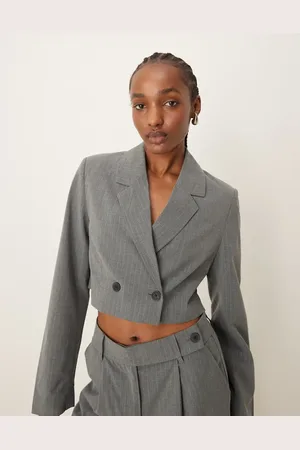 Pimkie Cropped tailored blazer co-ord in grey pinstripe