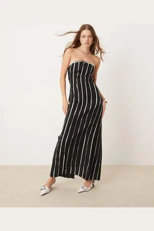 Pretty Lavish Striped bandeau midaxi dress in and white