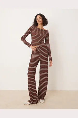 ASOS Wide leg trouser co-ord in chocolate stripe