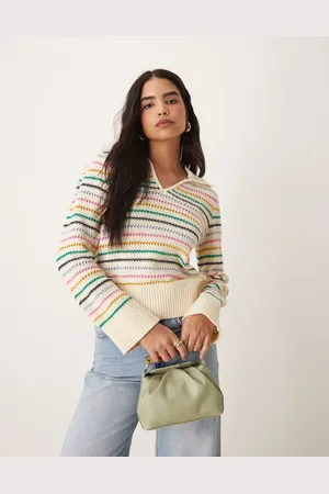 Y.A.S Polo neck pullover knitted jumper in stripe