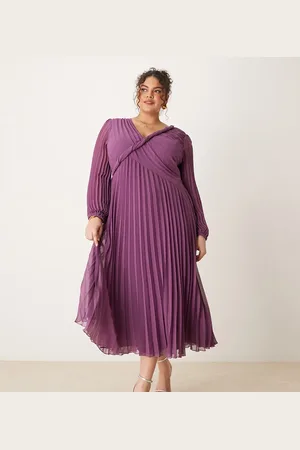 ASOS ASOS DESIGN Curve twist detail wrap front pleated midi dress in purple