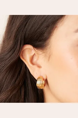 Orelia Textured chunky small hoop earrings in 18k plated