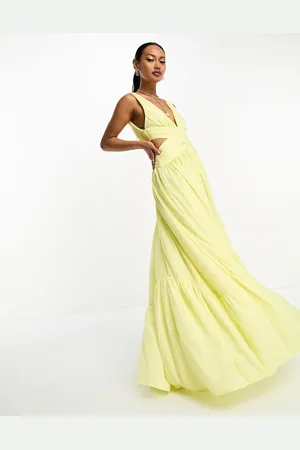 ASOS Satin wrap maxi dress with hi low hem in lemon