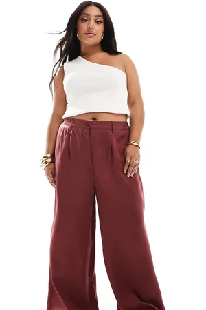 ASOS ASOS DESIGN Curve relaxed straight leg trousers in washed burgundy
