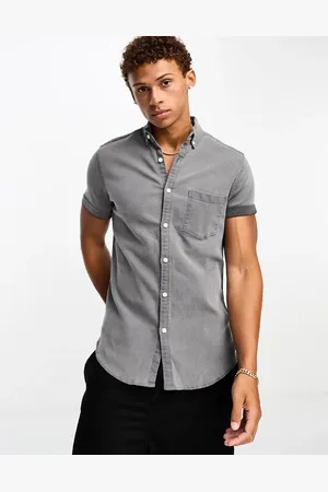 ASOS Short sleeve stretch slim denim shirt in washed black