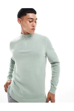 ASOS Midweight knitted quarter zip neck jumper in sage