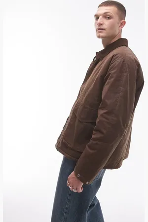 Topman Wax look jacket with faux fur collar in