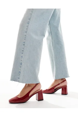 London Rebel Sling back block heeled mules in patent