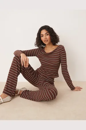 ASOS Co-ord boat neck top in chocolate stripe