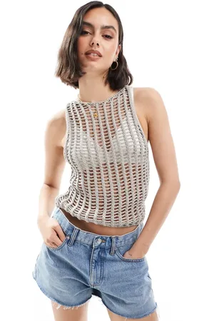 Pull&Bear Open knit textured vest in beige