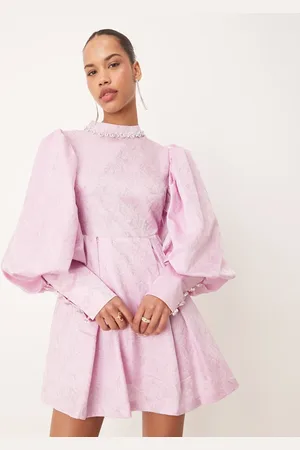 Sister Jane Dream balloon sleeve jewel jacquard mini dress in lilac pink