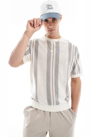 Bershka Knitted stripe t-shirt in beige