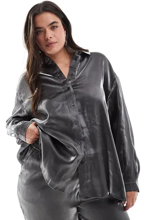 Pieces® Pieces Curve oversized shirt co-ord in metallic