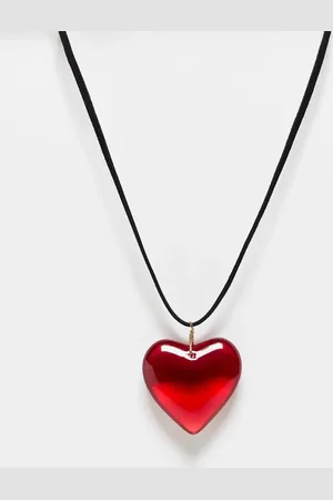 ASOS Mid length cord necklace with red puff heart