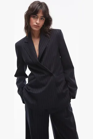 & OTHER STORIES Co-ord stretch wool blend blazer with deconstructed panel detail in navy pinstripe