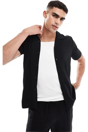 ASOS Short sleeve deep revere muscle viscose shirt in