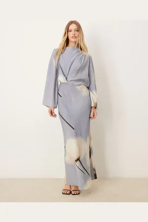 ASOS Long sleeve tucked waist bias maxi dress in bold floral print