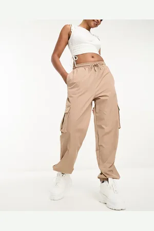 Noisy May Cargo trousers with pocket details in taupe