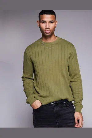 ASOS Relaxed knitted wide rib jumper in khaki