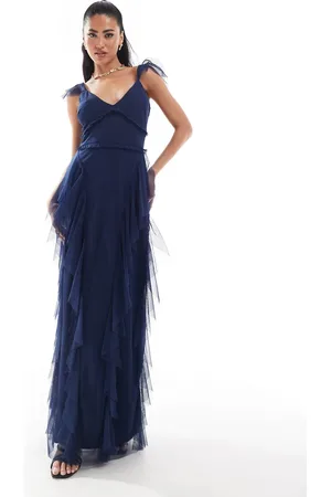 Lace & Beads Tulle ruffle maxi dress in