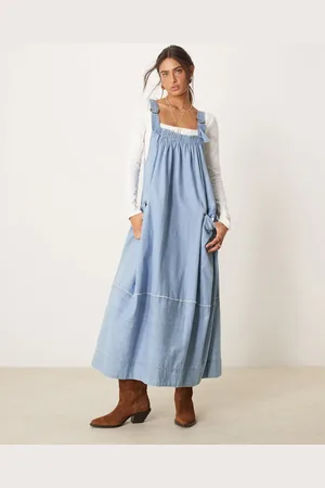 Free People Oversized denim cami midaxi dress in frosted