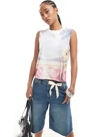 Monki Vest top in with landscape front print