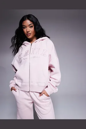 Kaiia Embroidered logo zip through hoodie co-ord in chai
