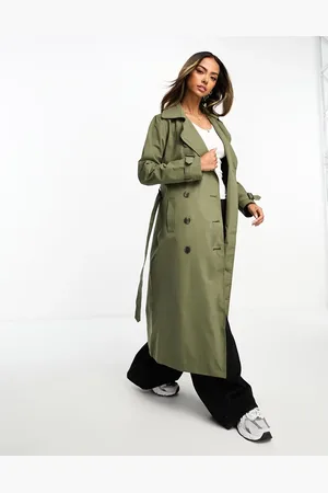 Brave Soul Belted coated mac in khaki