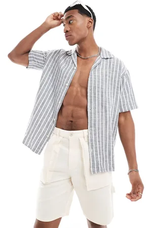 JACK & JONES Oversized textured shirt in stripe