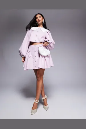 ASOS Co-ord boucle top with knit collar and cuff in Lilac