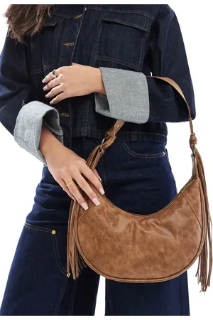 Pull&Bear Rounded boho tassle bag in washed tan