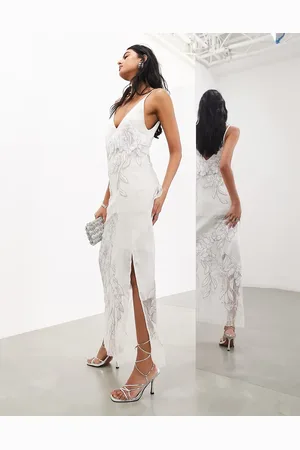 ASOS Embroidered lace panelled maxi skirt co-ord in silver