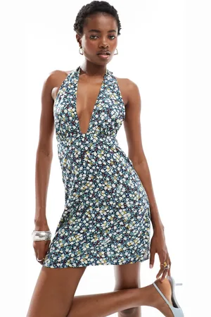 Motel Exclusive leana ditsy floral deep v mini dress in